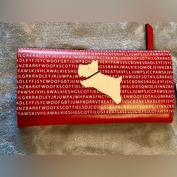 NWT Radley London Large Bright Red Leather Wallet Scotty Dog White Text Dust Bag - Picture 8 of 13